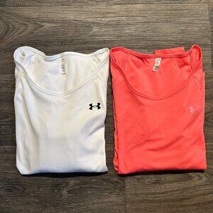 Bundle 2 Under Armour Sun Armour Long Sleeve UPF 50 Small White Pink Beach Golf